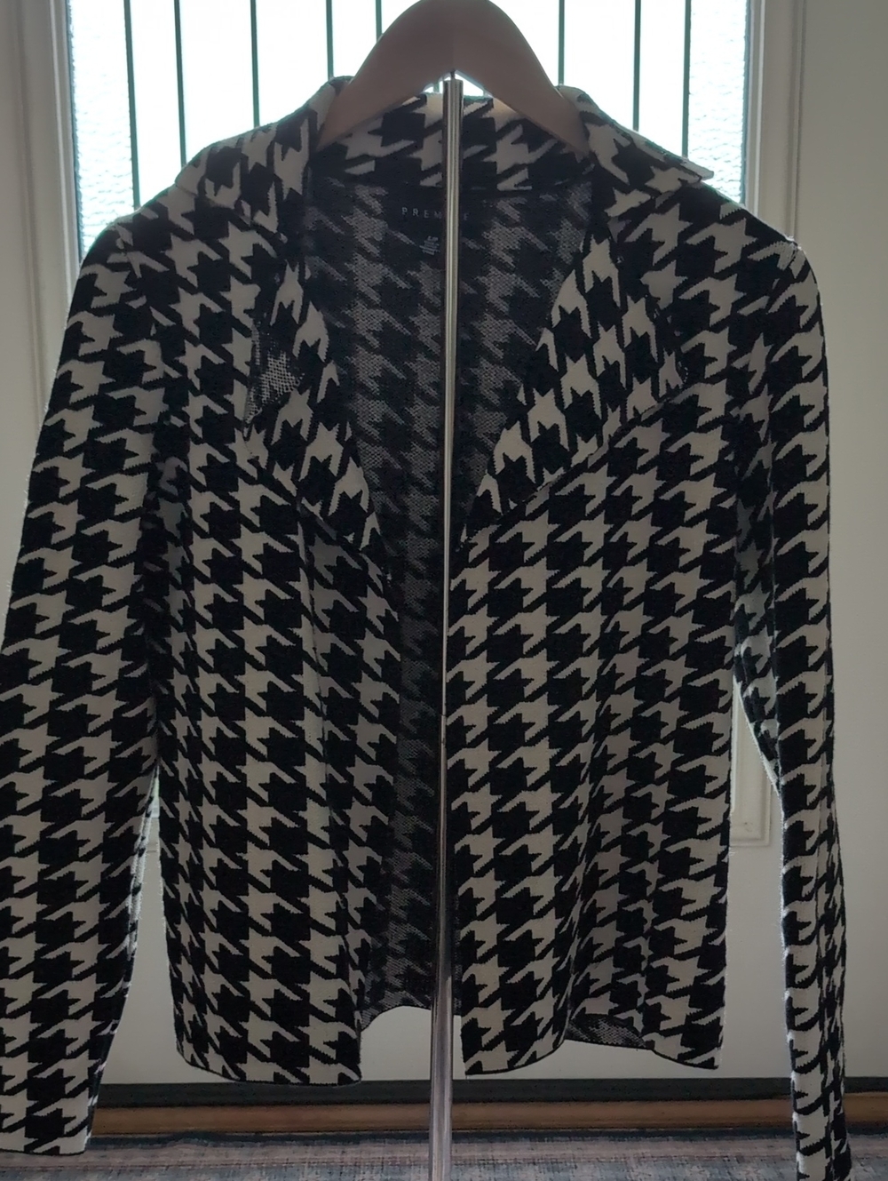 Premise Black & White Houndstooth Open-Front Blazer